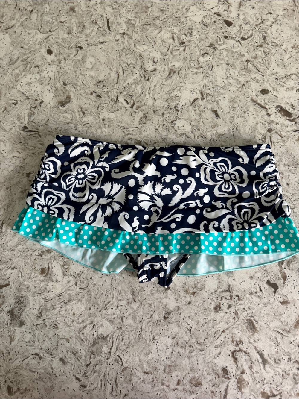 Women’s Navy Floral & Aqua Ruffle Swim Bottoms
